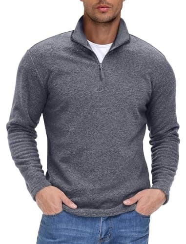 Image of EKLENTSON Fleece Jumpers Men Winter Stretch Midlayer Pullover Long Sleeve Quarter-zip Pullover Sportwear Tops Dark Grey,M