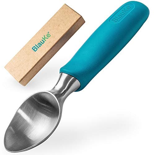 Image of BlauKe® Stainless Steel Ice Cream Scoop – Professional Ice Cream Scooper with Comfortable Non-Slip Rubber Grip – Heavy Duty Dishwasher Safe Baller Scoop