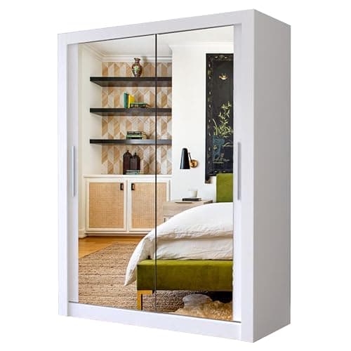 Image of A.C. Milan Modern Double Mirror sliding door wardrobe with LED Light Width 100cm/120cm/150cm/180cm/203cm/250cm (120, White)