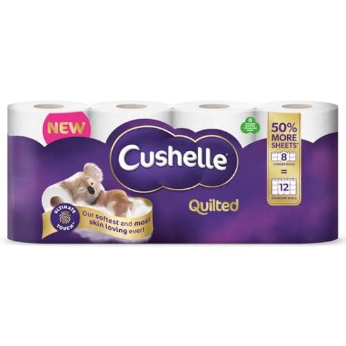 Image of Cushelle Quilted Double Size 50% Longer Soft Absorbent Rolls - 8 Rolls 3 PLY Cushiony Softness & HOT Logo Sticker - Sold by HOUSE OF TAPES