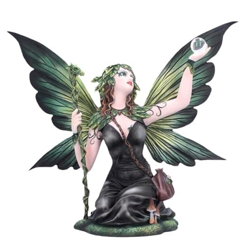Image of Nemesis Now Elaria Gothic Fairy Figurine 20cm – Hand-Painted Fantasy Decor, Dark Enchantment Collectible, Resin Fairy Statue with Orb and Staff