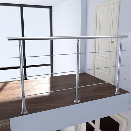 Image of 220cm Stainless Steel Handrail Safety with 3 Cross Bars for Indoor and Outdoor, Stair Banister, Step Railing Stair Railing