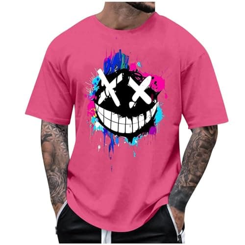 Image of T Shirt Mens Designer UK Quick Dry Casual Tshirt Crew Neck Printed Tops Summer Short Sleeve Tshirts Colorful Graphic Fit Tees Lightweight Pullover Tshirt Outdoor Fashion Street Wear