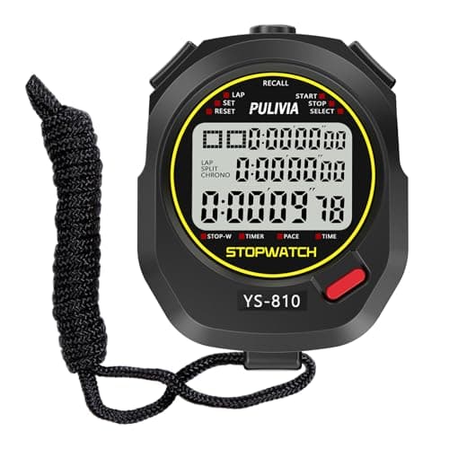 Image of PULIVIA Stopwatch Sports Timer 10 Laps/Splits Digital Stop watch with Recall Countdown Timer Clock Alarm Calendar, Large Display Stop watch for Sports Coaches