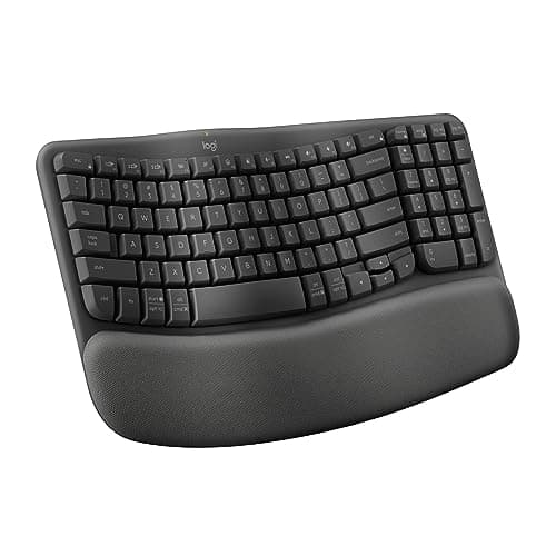 Image of Logitech Wave Keys Wireless Ergonomic Keyboard with Cushioned Palm Rest, Comfortable Natural Typing, Easy-Switch, Bluetooth, Logi Bolt Receiver, for Multi-OS, Windows/Mac, UK English QWERTY - Graphite