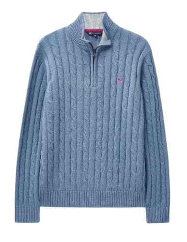 Image of Crew Clothing Oarsman Cable Organic Cotton Mens Half Zip (UK, Alpha, L, Regular, Regular, Blue)