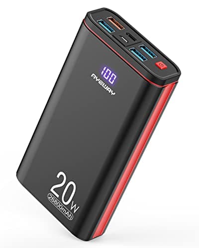 Image of AYEWAY Power Bank 26800mAh USB C Fast Charging Portable Charger PD 20W Battery pack with 5 Outputs & Digital Display,External Backup Phone Charger for iPhone,MacBook,Samsung,Travel,Camping (Black-Red)
