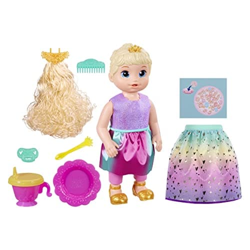 Image of Baby Alive Big Princess Ellie Doll 18 Inch (45cm) Baby Growing Princess Talking in English/Spanish Doll for Ages 3 and Up with 9 Accessories, Hair Color Blonde F5236
