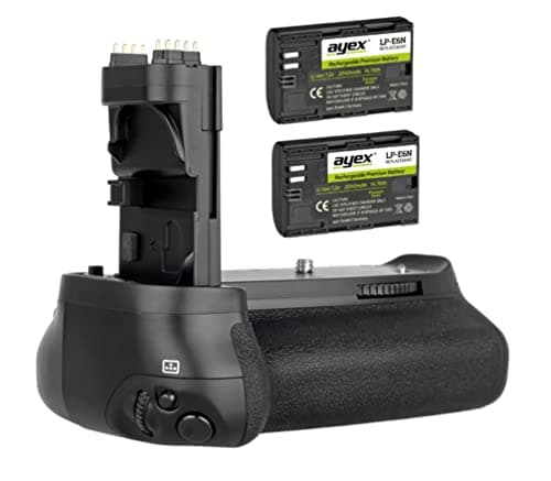 Image of ayex Battery grip compatible with Canon EOS 70D, 80D and 90D including 2x ayex LP-E6 batteries (similar to BG-E14)