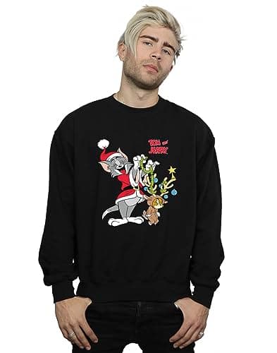 Image of Absolute Cult Tom & Jerry Men's Christmas Reindeer Sweatshirt Black XXXXX-Large