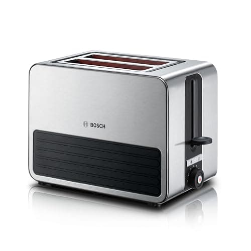 Image of Bosch Silicone TAT7S23GB Compact 2-Slice Toaster with Reheat/Defrost, integrated bun warmer, Auto Shut-Off, High Lift and Crumb Tray in Stainless Steel