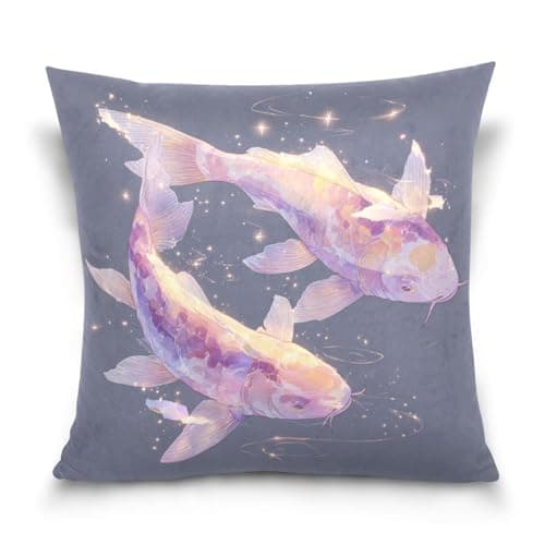 Image of Purple Koi Fish Throw Pillow Cover Set of 2 Pillow Cases Decorative Cushion Covers for Sofa Couch 18" x 18"