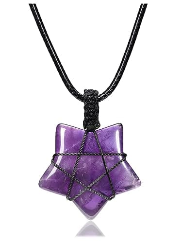 Image of CrystalTears Amethyst Crystal Star Necklace for Women Natural Healing Crystal Gemstone Pendant Necklace Adjustable Amethyst Quartz Crystal Stone Necklace Jewelry Gift for Her Christmas Birthday