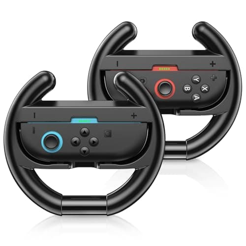 Image of Switch Steering Wheels for Nintendo Switch 2 JoyCons, Racing Wheels for Nintendo Mario Kart World/ 8 Deluxe, Switch Wheel Grip for 2025 Switch 2 Joy-Con Controller with Ergonomic Design-Black (2 Pack)