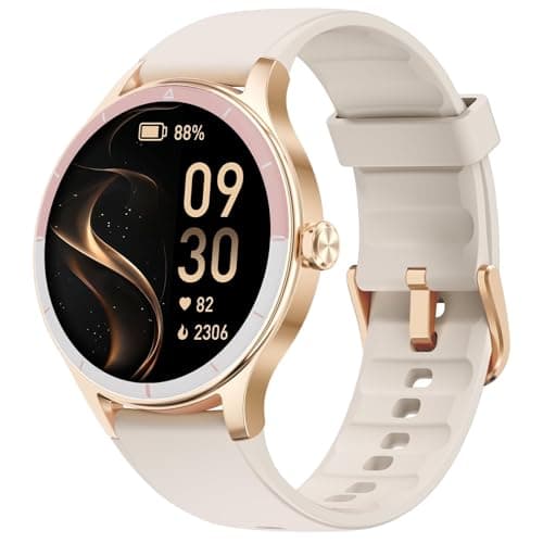 Image of TOOBUR Smart Watch for Women, 40mm HD Smartwatch, Compatible with Android & iOS, Answer/Make Calls, Fitness Watch with Step/Calorie/HR Tracker, IP68, Gorgeous & Comfy, Gift for Lady, Beige
