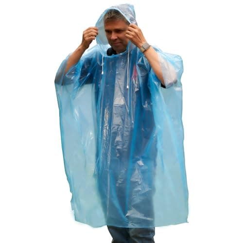 Image of Start and Drive Ltd Poncho Rain Coat Waterproof Plastic Adult Size with Hoods men and women emergency disposable Pocket size Foldable Thin and Strong Hiking Keep Dry (Blue - 1 pcs)