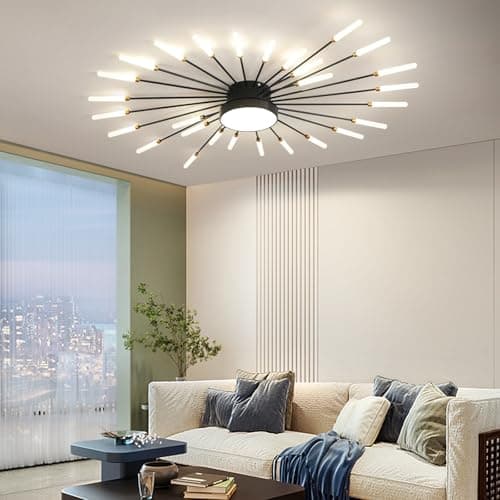 Image of Mikeru Modern Ceiling Light, 28+1 Lights, 3000K/4500K/6500K Dimmable Ceiling Light, Brightness Adjustable 10%–100%, Metal Firework Design, Suitable for Living Rooms, Bedrooms, Dining Rooms, Black