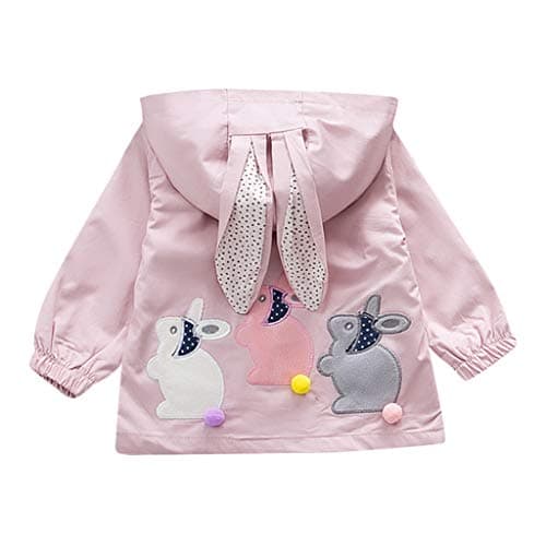 Image of Toddler Baby Girls Boys Waterproof Windbreaker Hooded Jacket Outwear Kids Bunny Ear Sweatshirt Rain Jacket Fall Rabbit Hooded (Pink, 12-18 Months)