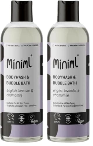 Image of Miniml Natural English Lavender & Chamomile Body Wash & Bubble Bath - For all skin types - Hypoallergenic Dermatologically Tested - Sulphate & Paraben Free, Vegan & Cruelty Free - 500ml Bottle