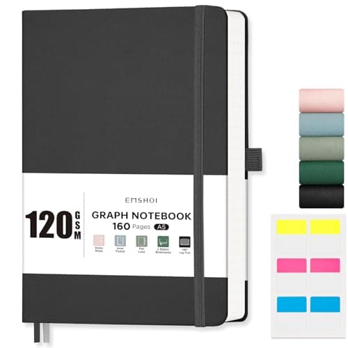 Image of EMSHOI A5 Notebook Blank Journal - 120 GSM Hardcover Leather Sketch Book with Doodle Stencil, 160 Pages Unlined, Plain Art Sketchbook for Women Men Work School Drawing, 14.5 x 21cm - Black