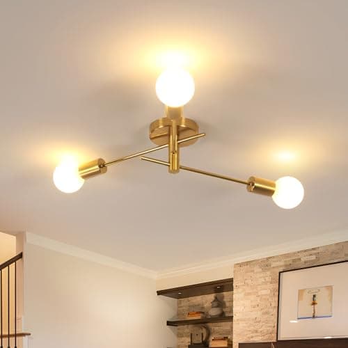 Image of SENQIU Sputnik Ceiling Light 3 Lights Adjustable, E27 Gold Modern Semi Flush Mount Ceiling Lamp, Vintage Chandelier for Living Room, Bedroom, Dining Room, Kitchen, Hallway