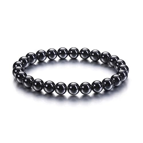Image of CrystalTears Hematite Healing Crystal Bracelet 6mm Natural Gemstone Bead Bracelets for Women Quartz Crystal Stone Stretch Bracelet for Her Christmas Mothers Day Gifts