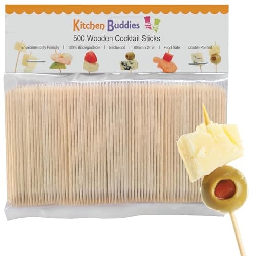 Image of 500 Wooden Cocktail Sticks - Premium Birchwood Double Pointed 8cm - Food Safe & 100% Biodegradable - for Food, Cocktails & Oral Hygiene