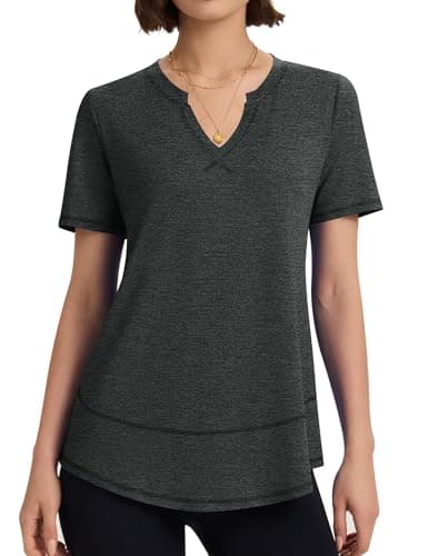 Image of Kistore Gym Tops for Women Summer V Neck Gym Top Short Sleeve Workout t Shirts Plus Size Loose Fit Shirts Black XXL