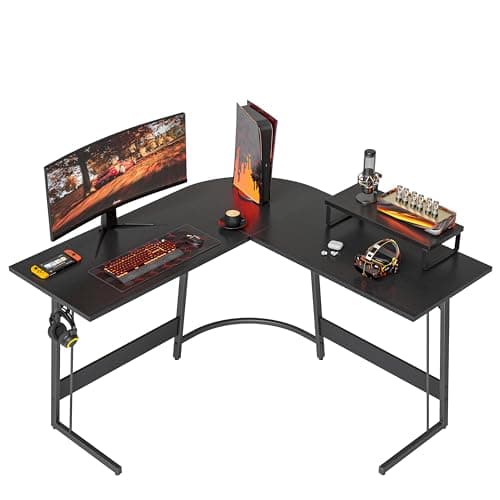 Image of Cubiker L Shaped Gaming Desk Computer Office Desk, 120 cm Corner Table with Large Monitor Stand for Home Office Study Writing Workstation, Black