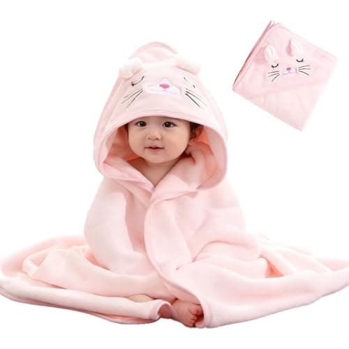 Image of Mzbnfa Baby Towels with Hood, Baby Bath Towels, Animal Design Baby Bath Towel for Newborn & Toddler, Super Soft Baby Towels with Hood, Ideal for Baby Bath Time & Gifting (Pink Cat)