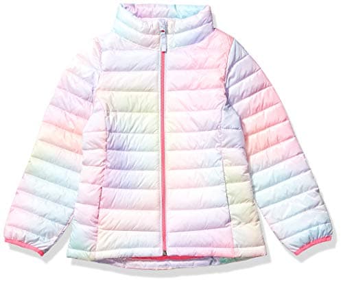 Image of Amazon Essentials Girls' Lightweight Water-Resistant Packable Mock Puffer Jacket, Pink Ombre, 6-7 Years