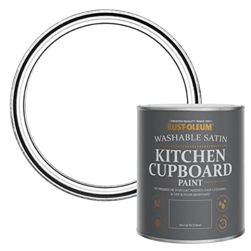 Image of Rust-Oleum White Scrubbable Kitchen Cupboard Paint in Satin Finish - Cotton (WHITE) 750ml