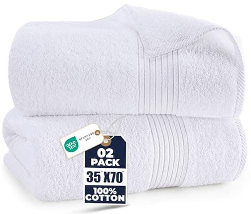 Image of Utopia Towels - Luxurious Jumbo Bath Sheet 2 Pack - 100% Cotton Highly Absorbent and Quick Dry Extra Large Bath Towel - Super Soft Hotel Quality Towel (90 x 180 cm, White)
