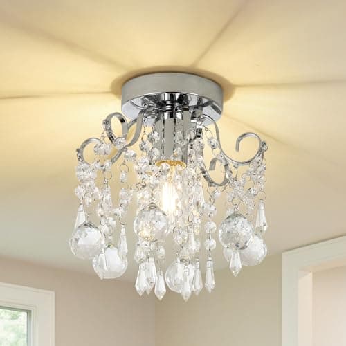 Image of Rayofly Ceiling Lights Living Room, Modern Crystal Chandeliers Ceiling Light, Chrome Flush Ceiling Light with K9 Crystal Beads, Glass Ceiling Lights for Bedroom, Dining Room, Hallway Lights Ceiling