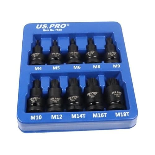 Image of US PRO 10-Piece 1/2" Drive Impact Spline Bit Socket Set, M4-M18T, S2 Bit with CR-V Socket