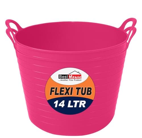 Image of Best House | 2 Pcs of Flexi Tub with Handles | 14 Litres | Pink | Garden Tubs | Plastic Storage Container for Home, Washing, Garden Waste and DIY Projects - (Pack of 2)
