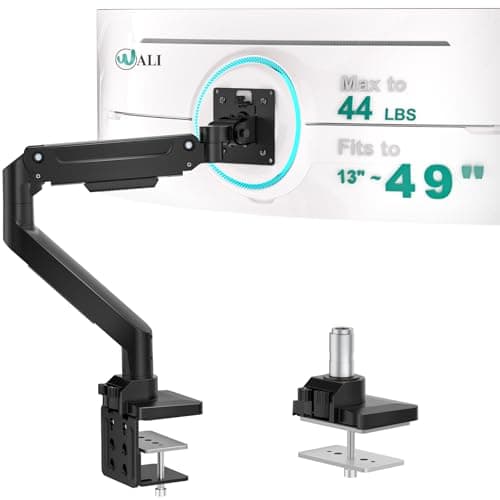 Image of WALI Ultrawide Monitor Arm for 13-49 Inch Heavy Duty Curved Screens, Holds up to 20 kg, Adjustable Single Monitor Desk Mount with C-Clamp, Grommet Base, 75/100mm VESA, (GSM001XL), Black