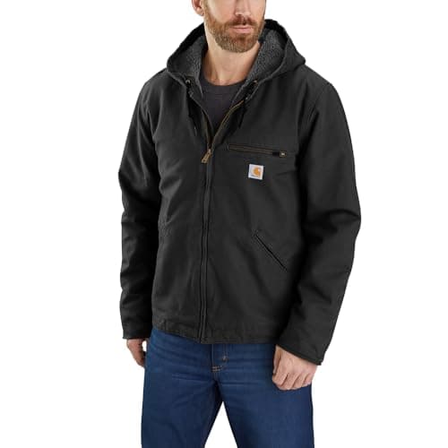 Image of Carhartt Men's Relaxed Fit Washed Duck Sherpa-Lined Jacket Work Utility Outerwear, Black, L