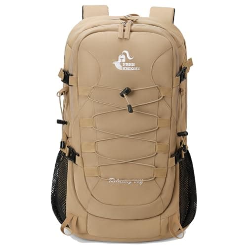Image of Bseash 40L Waterproof Hiking Camping Backpack with Rain Cover, Outdoor Sport Travel Daypack Rucksack for Skiing Cycling (Khaki)