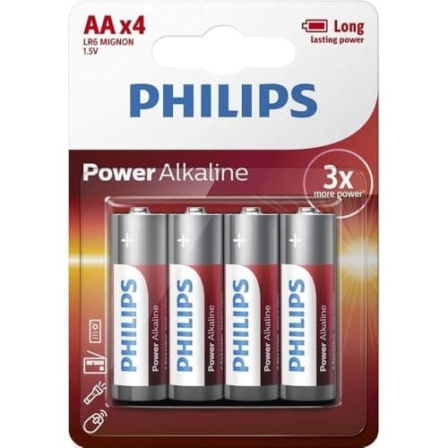 Image of Philips Power Alkaline AA Battery Pack of 4