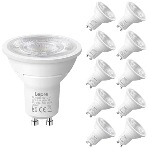 Image of Lepro GU10 LED Spotlight Bulbs 3.6W, Cool White 6500K, 345lm, 50W Halogen Spot Light Bulbs Equivalent, Energy Saving GU10 Daylight Bulbs, No Flickering, Non-dimmable, Pack of 10
