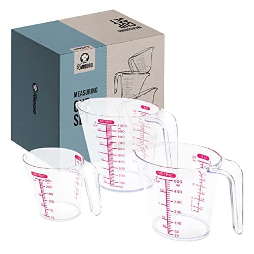 Image of Chef Pomodoro 3-Piece Liquid Meausuring Cups Set - Ml and Oz Measuring Cup - Includes 1, 2 and 4 Cup, BPA-Free Plastic Measuring Cups for Liquids, Stackable Nesting Measuring Cup