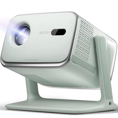 Image of Aurzen BOOM mini Google TV Smart Projector with WiFi and Bluetooth, 4K Supported Outdoor & Home Movie Projector with 20W Speakers DoIby Audio, Real-Time Focus & Keystone, 500 ANSI Lumens, Green