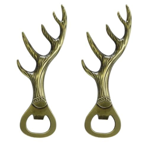Image of Orivin Bronze Deer Antlers Beer Bottle Opener – Christmas/Father's Day Stag Present for Men/Women with Storage Bag