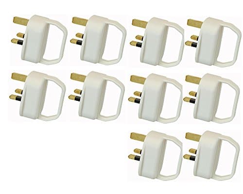 Image of Easy Pull Mains Plug Top 13A Amp White Fused with a handle - arthritis / disability / weak grip / elderly - x10 pack of ten
