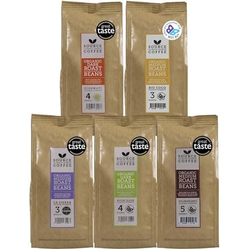 Image of Organic Coffee Beans - Single Origin, Award Winning Medium & Dark Roast Gift Set by Source Climate Change - Ethically Sourced, Traceable & Freshly Roasted Taste Collection, 4 x 227g Coffee Bags
