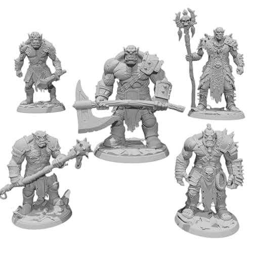 Image of Orc Party Pack Set DnD TTRPG Miniature 32mm Scale D&D RPG NPC Enemies Orcs Creature Wargaming Figure Main Enemy Boss hammer Unpainted 28