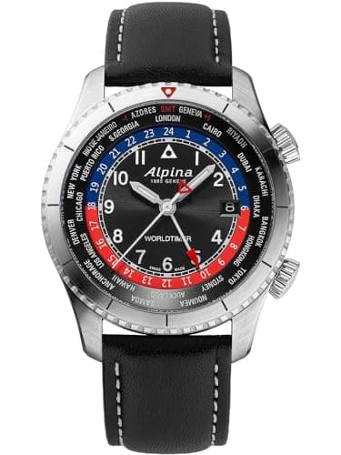 Image of Alpina Men's Quartz Analog Watch with Stainless Steel Strap mid-39670, Black/White, Strip