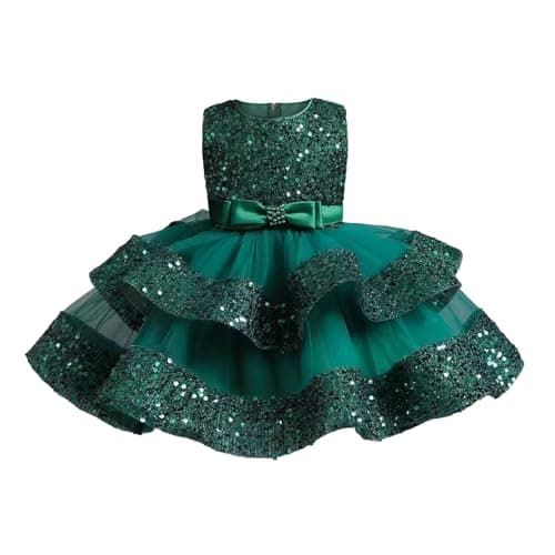 Image of Miipat Baby Girl Dress Tulle Sequin Sleeveless Princess Toddler Girl Party Dresses Formal Flower Girls Birthday Wedding Dress Green 120 4-5 Years