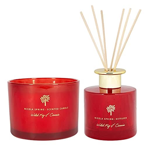 Image of Nicola Spring Wild Fig & Cassis Scented Candle & Reed Diffuser Set - 350g Soy Wax Candle 38 Hour Burning Time Large Relaxing Fragrance Gift Set Aromatherapy 200ml Fragrant Diffuser